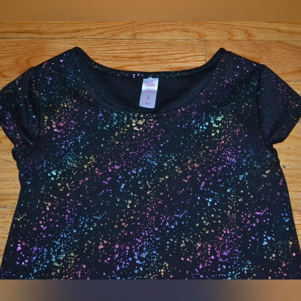 Youth girls black metallic Justice dress, size 8 - Picture 3 of 9